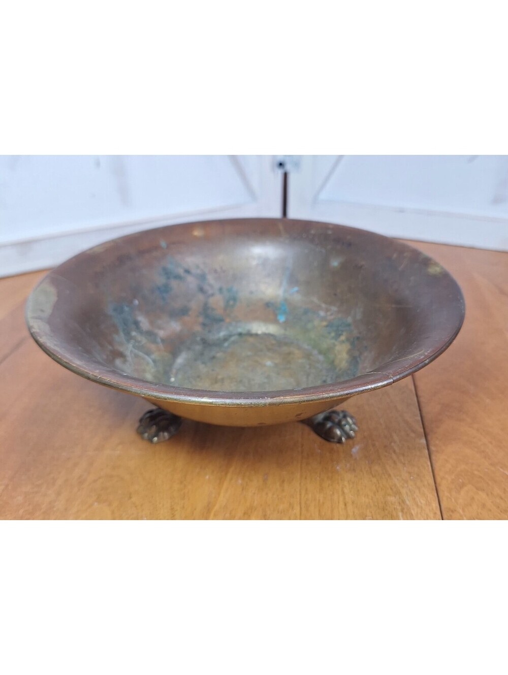 Vintage Brass 3 Footed Bowl With Gargoyle Feet Tarnished/Patina 8"W X 8"L X 3"H